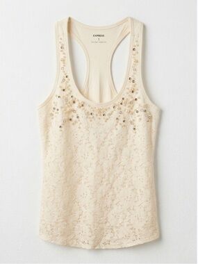 EXPRESS Ivory Lace Beaded Pearl Racerback Tank S